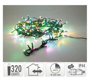 Valguskett 320 LED taimeriga, värviline