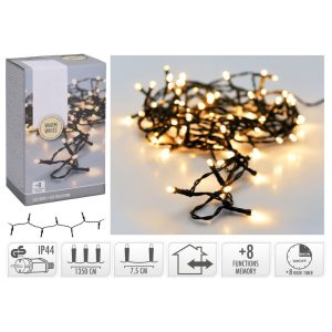 Valguskett 180 LED taimeriga, soe valge