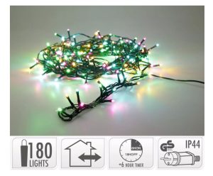 Valguskett 180 LED taimeriga, värviline